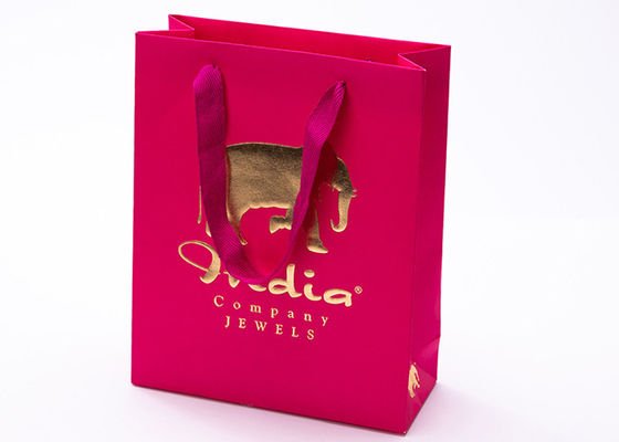 حزمة هدايا أكياس ورقية حمراء مطبوعة مخصصة مع حبل مقبض قطني