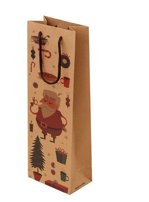 مخصص مطبوعة براون كرافت ورقة النبيذ أكياس الهدايا مع مقابض القطن السائبة